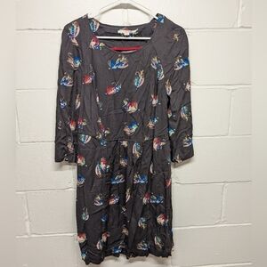 BODEN (10R) Fly Fishing Hooks Print Tunic Dress, 3/4 Sleeve, Scoop Neck, Novelty